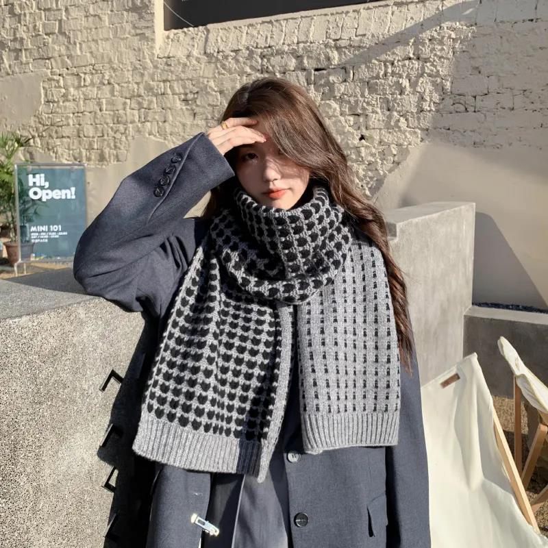 Winter Women's Knitted Scarf Love Pattern Handmade Knitted Thick Warm Couple Scarf Multicolor Shawl