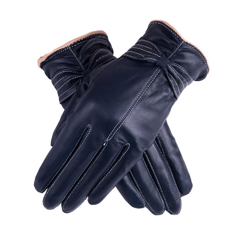 Women's Goatskin Leather Gloves Cycling Driving Plus Cashmere Warm Mittens Windproof Winter Classic Leather Gloves High Quality Anti-pilling Soft