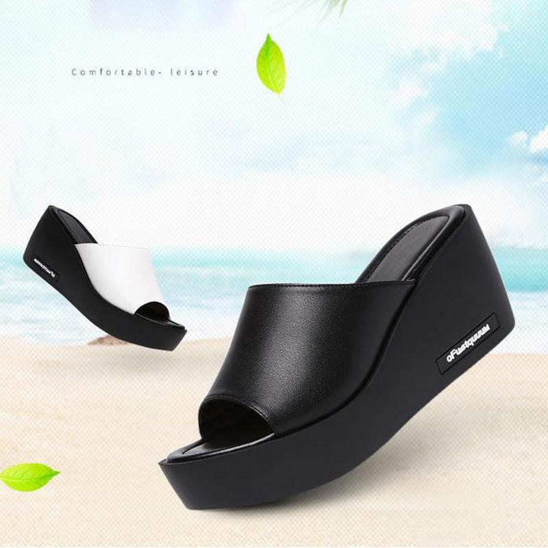 Increased Slope Heel Ladies Sandals Non-slip High-heeled Thick-soled Flip Flops Outer Wear Women's Shower Sandals Fish Mouth High-heeled Sandals