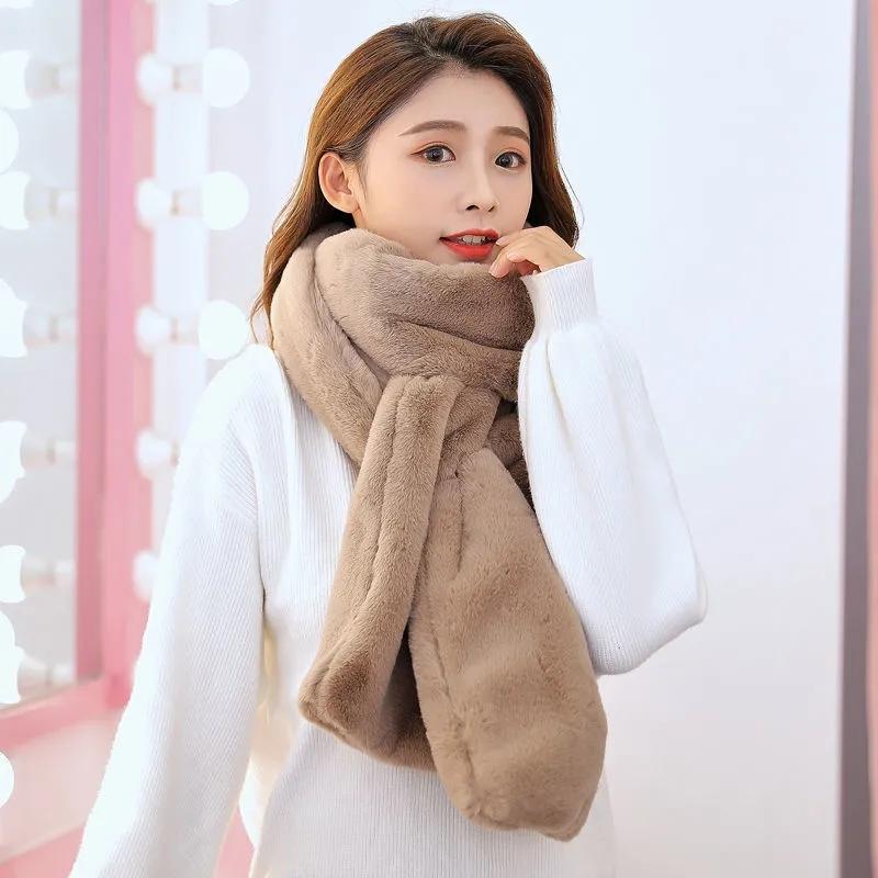 Women's Winter Scarf Warm Scarf Thickened Enlarged Faux Fur Plush Cute All-match Scarf Pure Color Plush Neck Collar Protection Solid Soft Neckchief