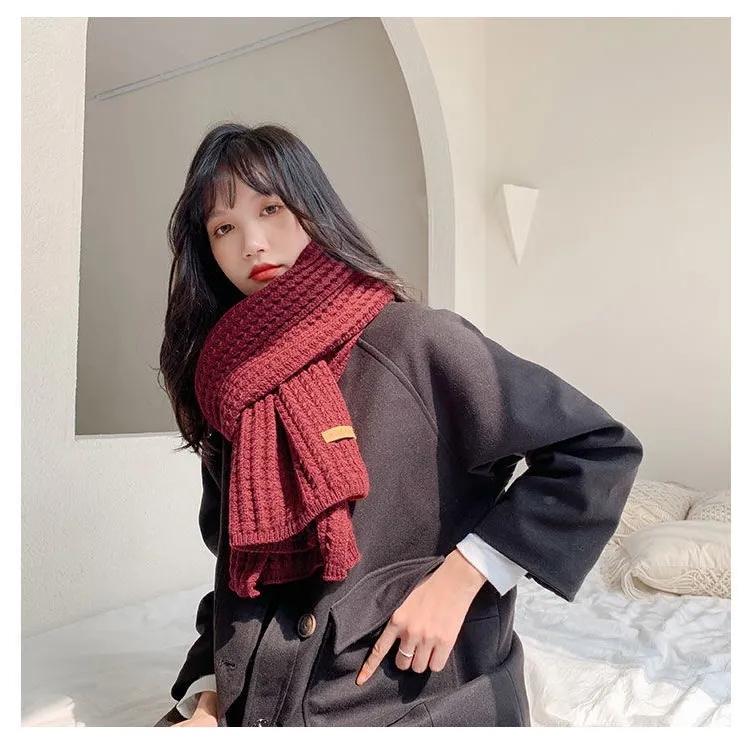 Women's Winter Scarf Korean Style All Match Hand-knitted Thick Scarf Long Wrap Shaml Solid Neck Collar Scarf Warm Knitting Scarves