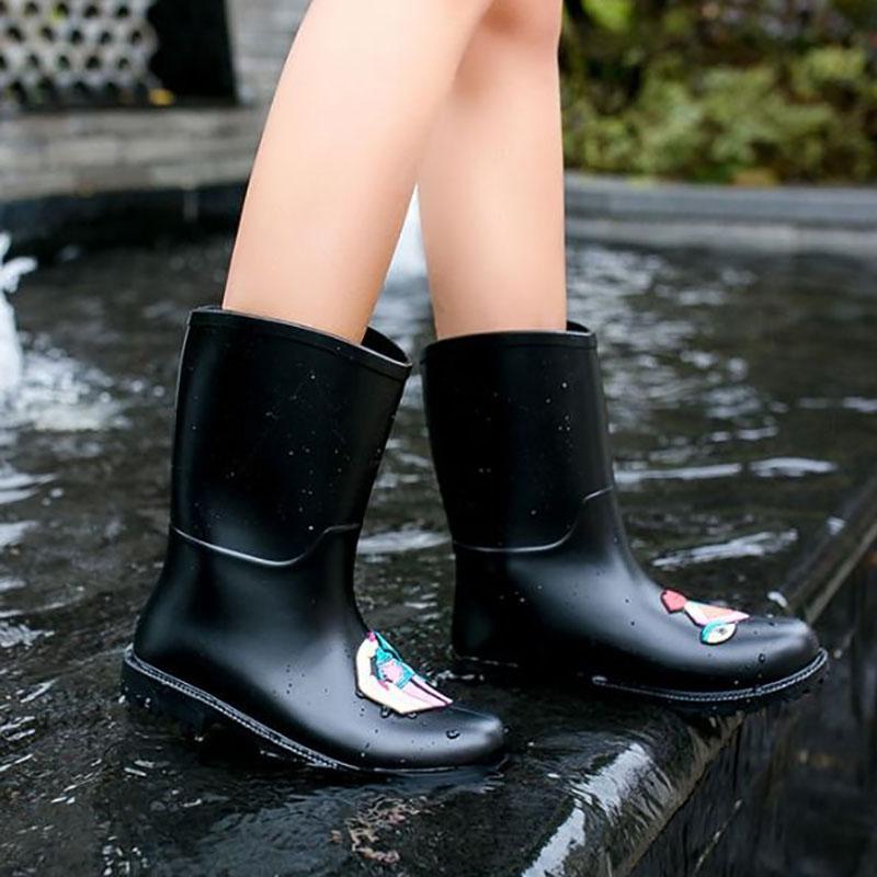 Mid-tube Rain Boots Women Rain Shoes Non-slip Rubber Shoes Jelly-soled Water Shoes Waterproof Rain Boots