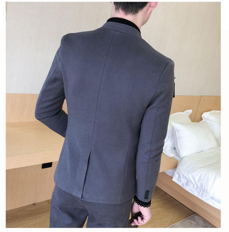 Men's Two-piece Suits Slim-fit Stand-up Collar Small Suit Groomsmen Groom Dress Suit Jacket Trousers Suit