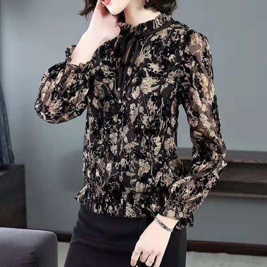 Chiffon Shirts Women's Floral Fashion Large Size Women's Mother's Wear Loose Western Style Bottoming Shirts Tops