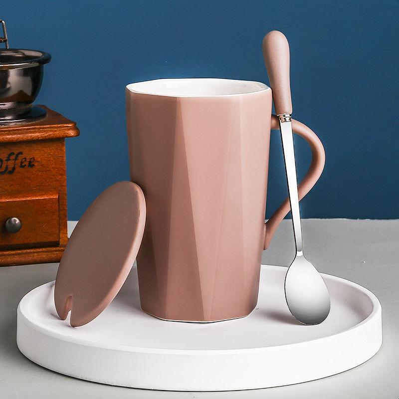 Water Cup Ceramic Mug with Lid Spoon Ins Wind Male and Female Students Home Creative Breakfast Coffee Cup Large Capacity