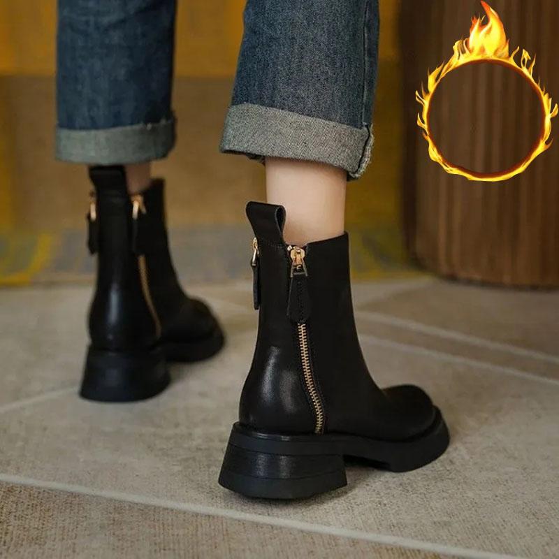 White Chelsea Short Boots Women's Autumn and Winter Martin Boots British Style Plus Velvet Warm Snow Boots Winter Boots