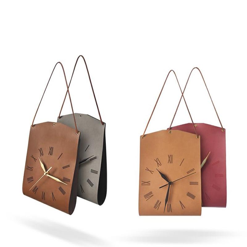 Bag-shaped Creative Wall Clock Modern Art Clock Table Wall-mounted Retro Leather Personality Living Room Bedroom Mute Decorative Clock Wall Wall Clock