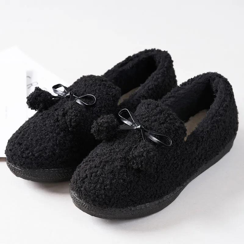 Women's Autumn and Winter Warm Doudou Shoes Thickened Soft Bottom Warm Woolen Shoes Flat Bottom Versatile Cotton Mother's Shoes