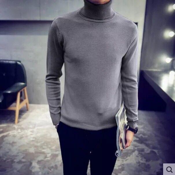 Autumn Winter Men'S Sweater Warm Men'S Turtleneck Sweater Solid Color Casual Sweater Men's Slim Fit Knitted Pullovers