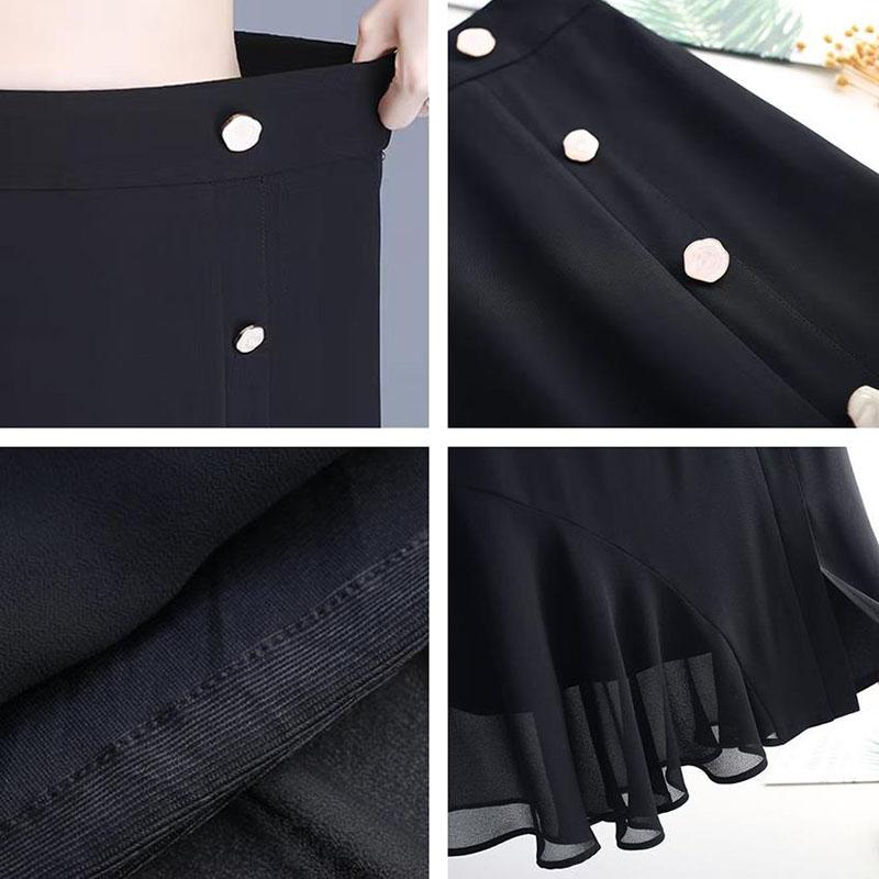 Woman Skirts Summer Casual A-line Skirt Elastic High Waist Loose Knee-length Skirts Female Chiffon Button Black Skirt