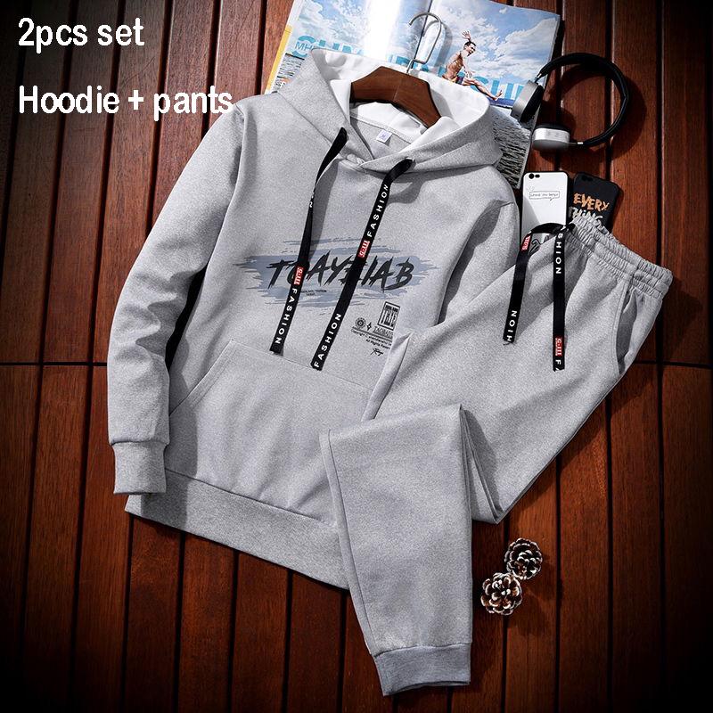 Hoodie Spring and Autumn Men's Clothing 2pcs set Trend Long-Sleeve Sweatshirt Set Large Size