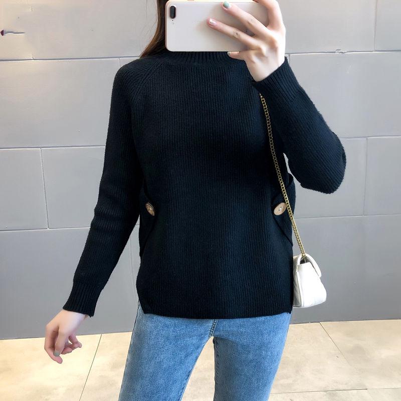 Autumn and Winter Half Turtleneck Sweater Long-sleeved Loose Thick Coat Pure Color Young Women's Knitted Top