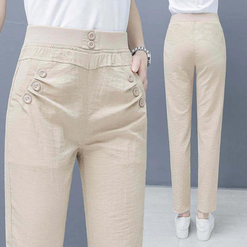 WTEMPO Solid Color Casual Pants Women Spring and Summer Thin High Waist Loose Harlan Straight-leg Pants Casual Trousers