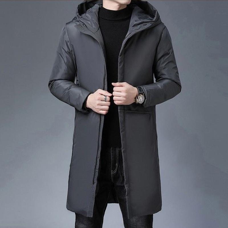 Winter Men's Down Jacket Mid-length Korean Style Slim Thick Hooded Warm Male White Duck Down Jacket