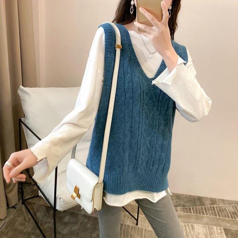 Sweater Vest Women's Autumn and Winter Loose Retro V-neck Sleeveless Knitted