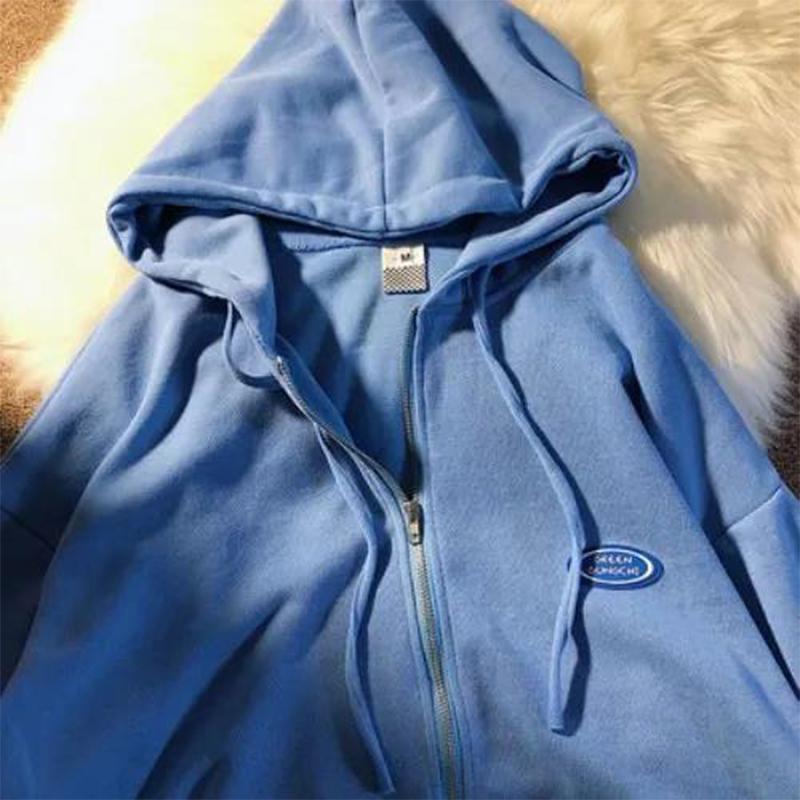 Women Couple Hoodies Sweatshirt Fleece 100% Cotton Tracksuit Sports Sweatshirt Autumun Casual Zip-up Top