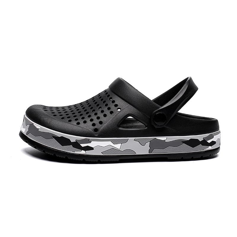 Summer Men's Cave Shoes Baotou Camouflage Strip Large Size Sandals Hollow Thick Bottom Two Wear Beach Slippers