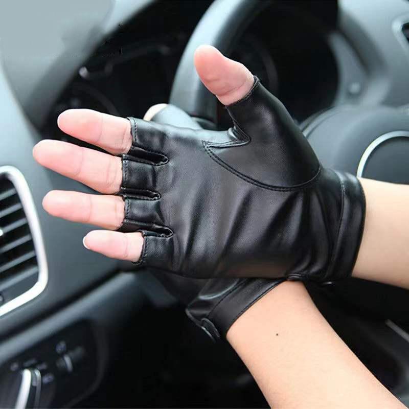 Women's Leather Half-finger Gloves Outdoor Driving Riding Fingerless Fitness Sports Gloves Biking Mittens Wear-resistant Gloves