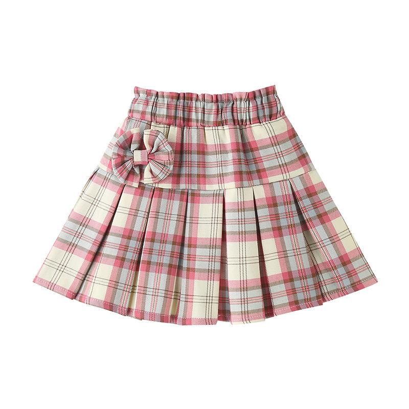 Autumn Spring Summer Casual Girls Pleated Skirt Plaid Skirt Student Performance Dress Bowknot Short Skirt