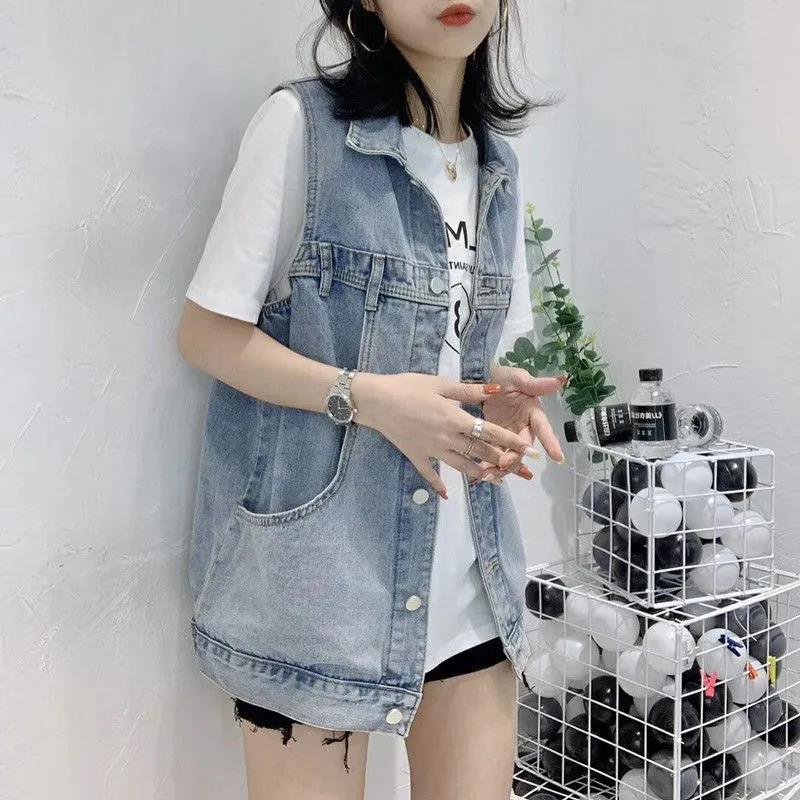 Denim Vest Women Loose Sleeveless Vest Waistcoat Jacket Casual Loose Women's Denim Sleeveless Jacket Comfortable