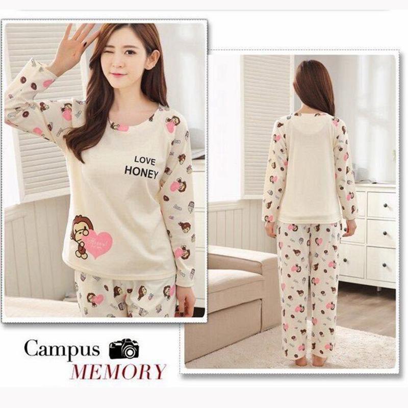 Women's Long Sleeve Pajamas Middle-aged Mom Sweet Loose Floral Printing Home Wear Two-piece Set Spring Autumn Printed Round Neck Pajamas Set