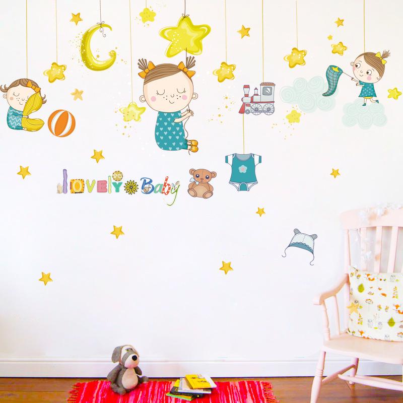 Catching doll cartoon wall stickers kindergarten background decoration removable stickers love baby