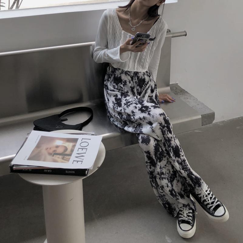 Wide Leg Pants Summer Thin Section Female Students Korean Graffiti Summer Casual Pants Women Loose Wild