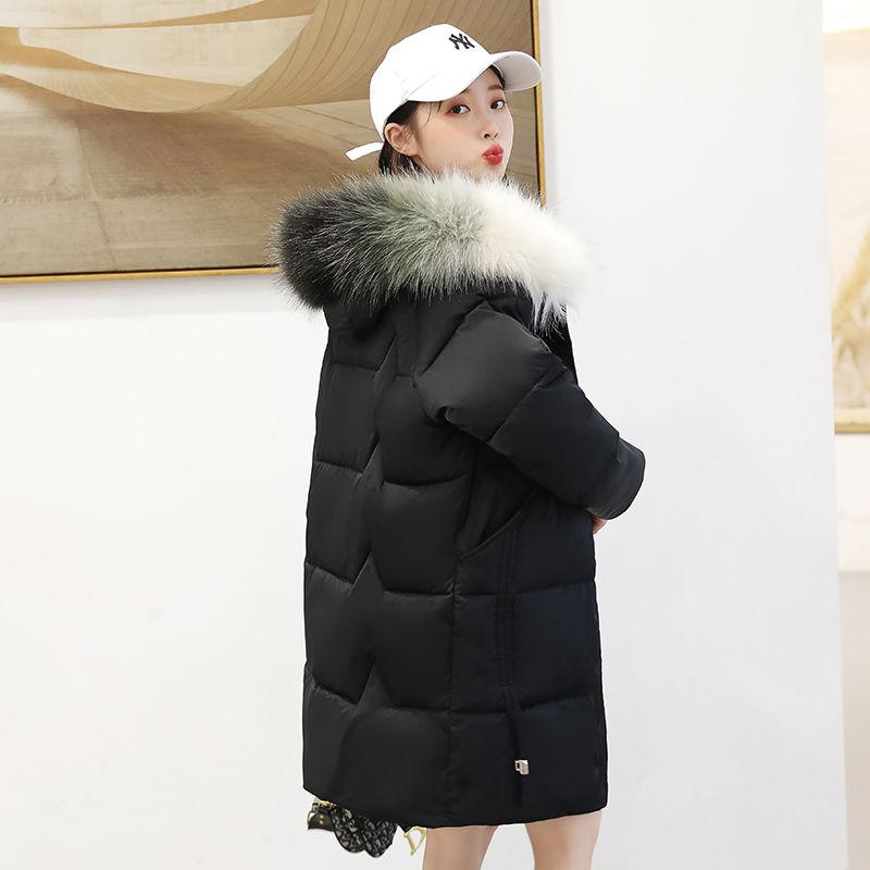 Plus Size Women's Fashion Down Cotton Padded Jacket Coat Hooded Fur Collar Coat Long Style Over The Knee Thickened Warm Women's Parka