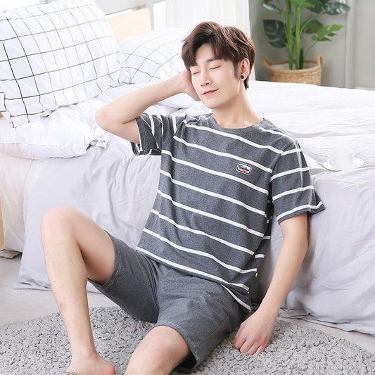 Men's Pajamas Summer Cotton Short-sleeved Shorts Young Middle-aged Casual Plus Size Summer Thin Home Service Suits