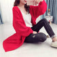 Autumn and Winter Casual Thick Sweater Knitted Cardigan Loose Top Mid-length Solid Color Women's Jacket