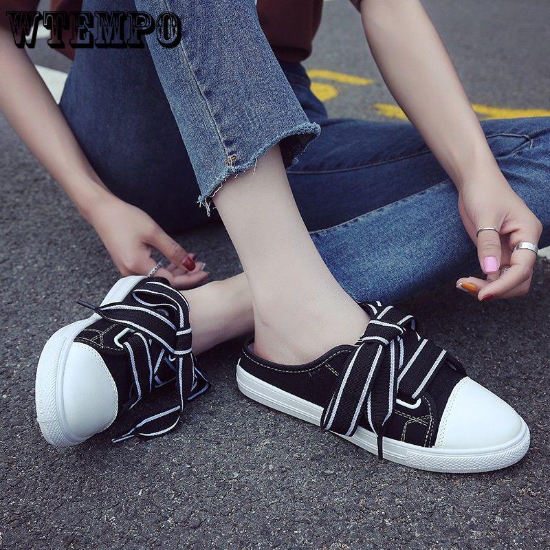 Shoes female wild Korean version no heel lazy shoes student half slippers women canvas shoes