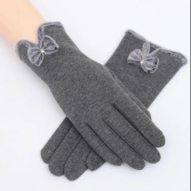 Winter Touch Screen Cotton Gloves Korean Fashion Bow Gloves Windproof and Warm Finger Gloves for Women