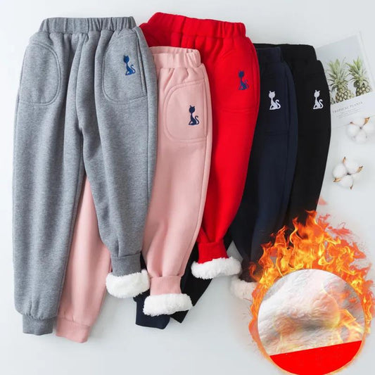 Plus Velvet Children's Pants Winter Autumn Loose Outer Wear Medium Large Children's Baby Warm Cotton Trousers Sweatpants