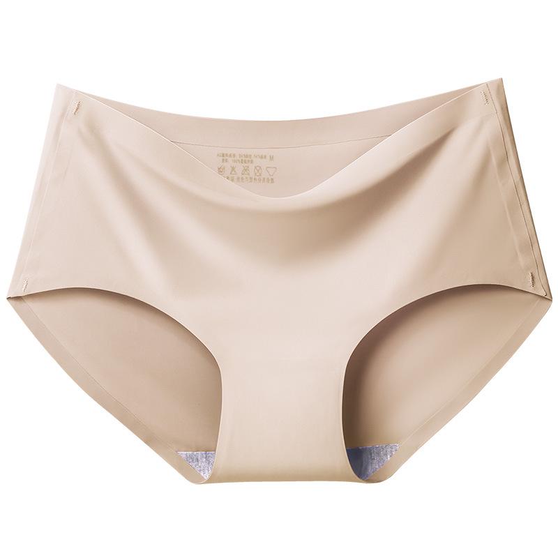 4Pcs/Set Ice Silk Seamless Underpants Women's Mid-waist Large Size Solid Color Thin Soft Briefs