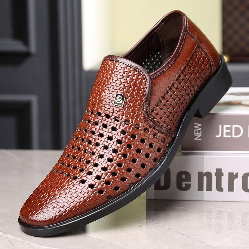 Summer Hole Shoes Men's Leather Shoes Casual Soft Bottom Breathable Business Leather Sandals Dress Sandals