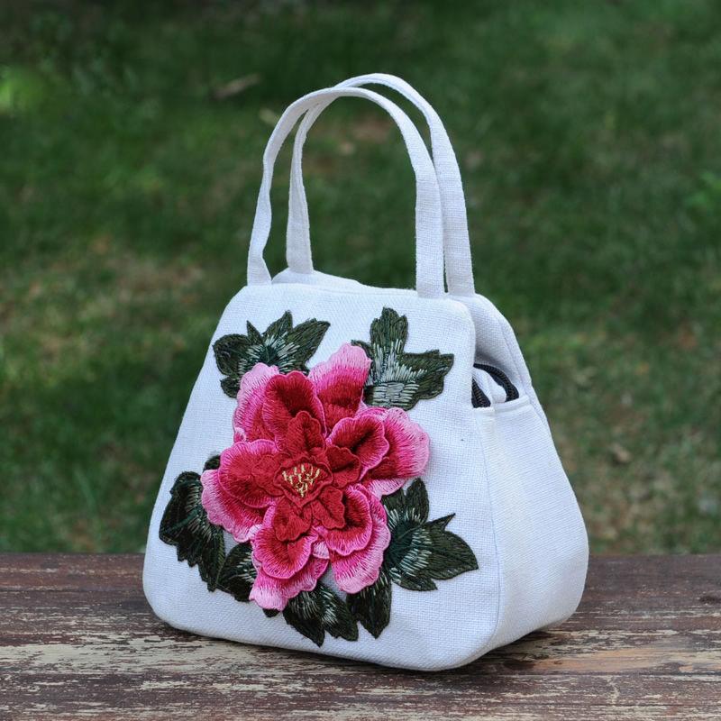 Ethnic Style Women Printing Canvas Embroidery Handbag Exquisite High Quality Elegant Tote Bag