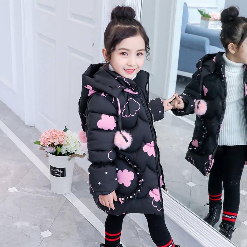 Children Winter Down Cotton Jacket Fashion Girl Clothing Kids Parka Fur Hooded Snowsuit Outerwear