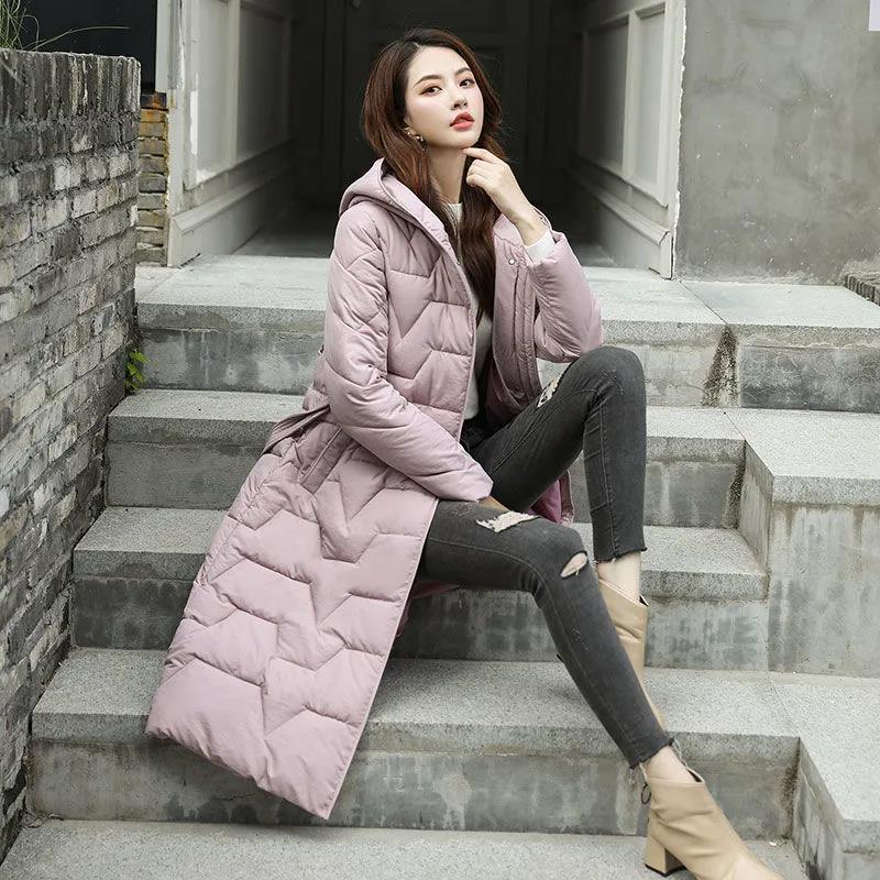 Winter Women's Down Jacket Korean Slim Hooded Thick Warm Cotton Jacket Mid-length Windbreaker Jacket