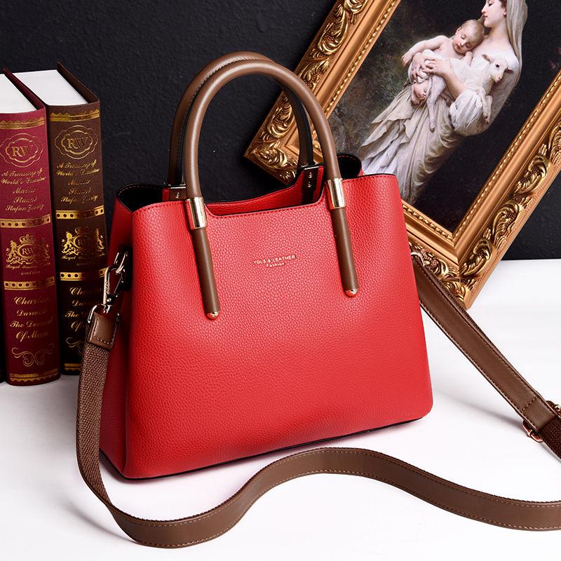 Female Bag Leather Texture Handbag Fashion All-match Messenger Bag Middle-aged European and American Ladies Bag