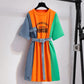 Denim Stitching T-shirt Dress Female Summer Design Sense Niche Waist Was Thin and Small Dress