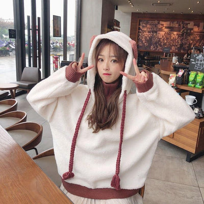 Large size long sleeve warm hooded Top Autumn winter sweater cotton women Sweatshirt wild