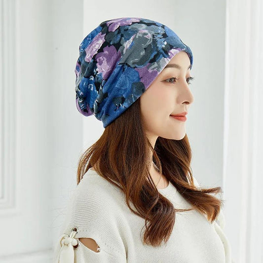 Women's Flower Hat Autumn and Winter Warm Multi-purpose Scarf Turban Mask Hat Pullover Sports Cap Casual Ear Protection Cap Bib Confinement Cap