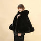 Women's Winter Faux Mink Fox Fur Shawl Mid-length Hooded Cloak Fur Coat Warm Plush Faux Fur Wrap Cloak Windproof Fur Coat Oversize Mantle Shawl