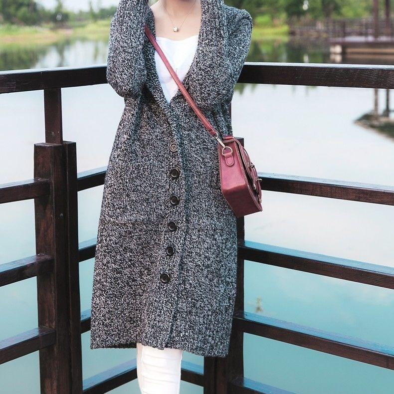 Spring and Autumn Women's Button Hooded Sweater Large Size Solid Color Mid-length Cardigan Loose Casual Sweater Coats