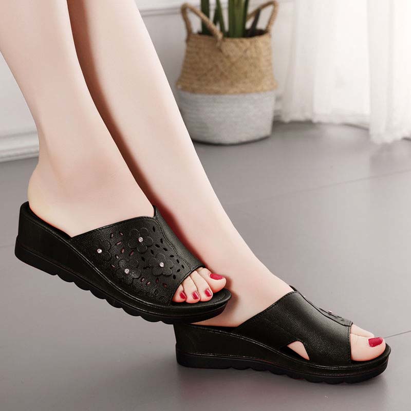 Sponge Cake All-match Thick-soled Slope with Sandals and Slippers Women's Summer Loose High-heel Shoes Fashion Women's Slippers Shoes One Size Smaller