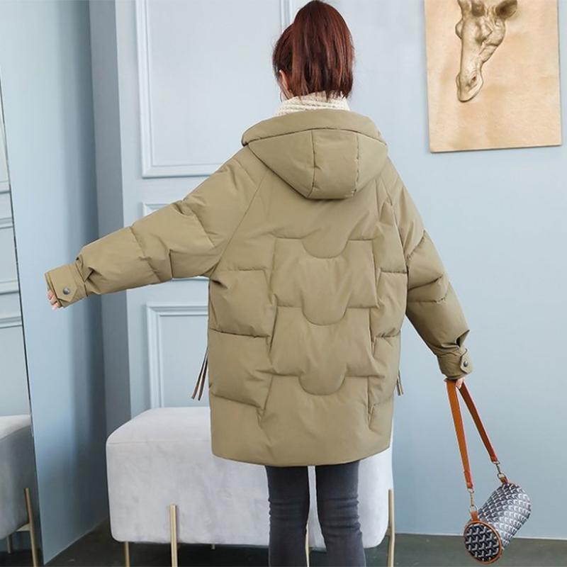 Women's Mid-length Down Jacket Winter Korean Loose Cotton Clothes Casual Hooded Padded Jacket