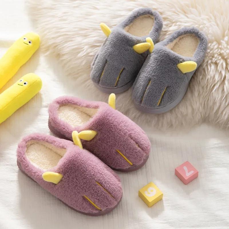 Cotton Slippers Boys and Girls Kids Cotton Slippers Non-slip Flat Shoes Big Children's Slippers Winter