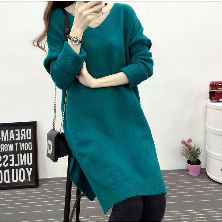 Ashion Winter Autumn Womens Sweaters Casual Long Sleeve Knitted Jumper V Neck Sweaters Dress