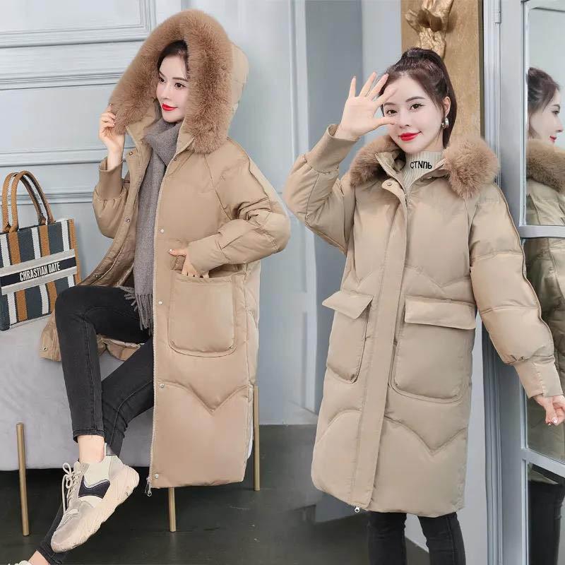 Down Jacket Women's Winter Fashion All-match Thick Mid-length Coat Loose Thin Section with Fur Collar