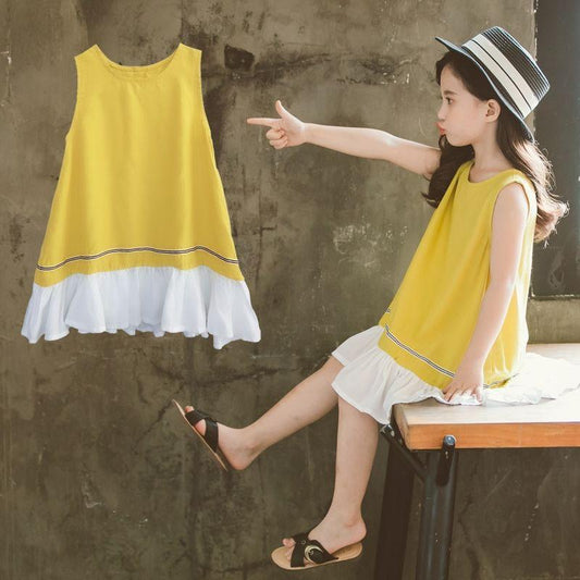 Summer Children's Vest Skirt Big Children's Splicing Beach Skirt Baby's Korean Style Dress Girl's Skirt